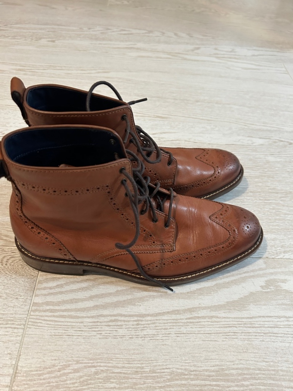 Cole Haan Cognac Leather Wingtip Lace-Up Boots - Picture 3 of 5